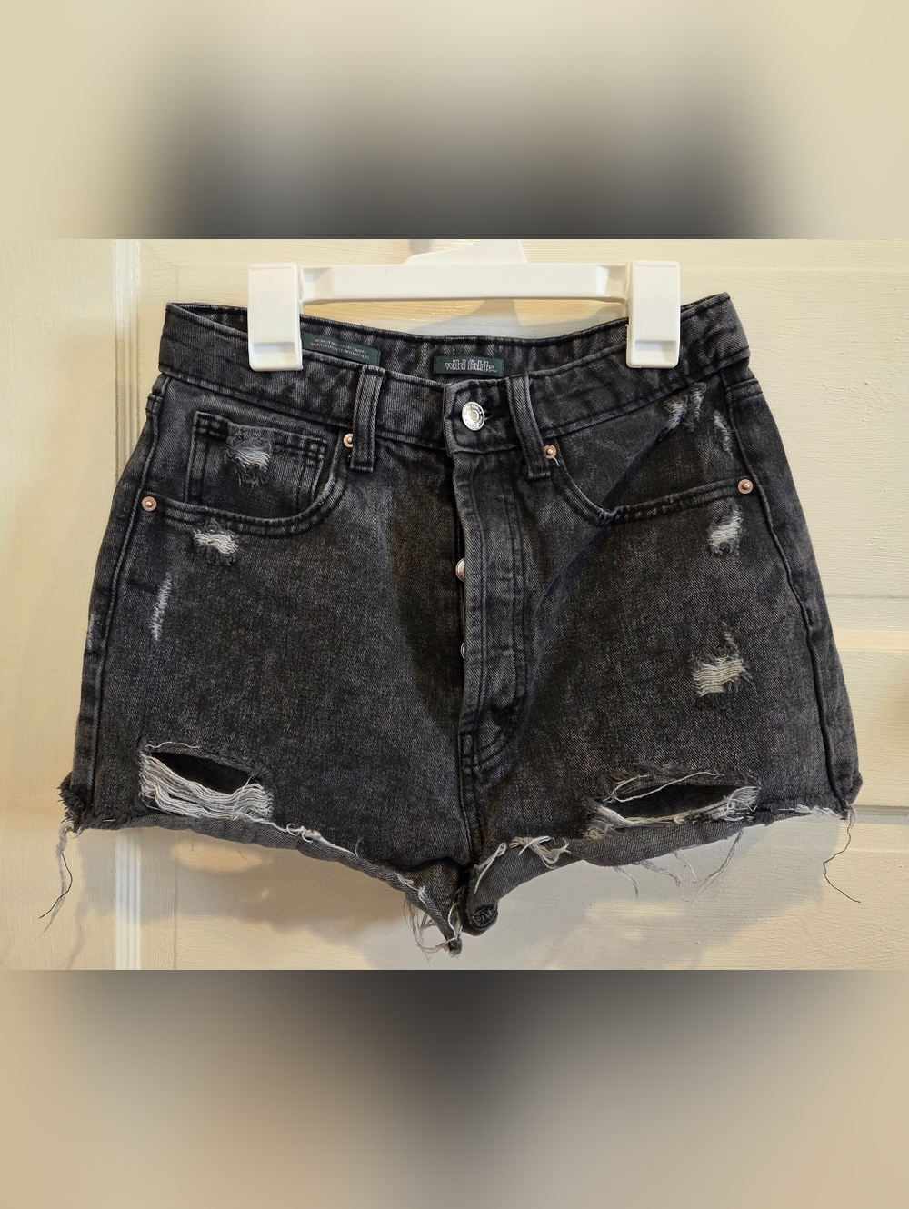 wild fable Black Distressed High-Rise Denim Shorts